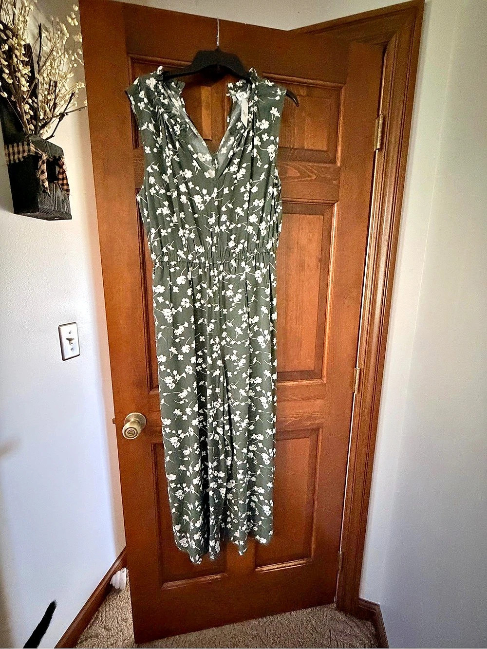 Gap Sleeveless Wide-Leg Jumpsuit Floral Jumpsuit Green & White Large